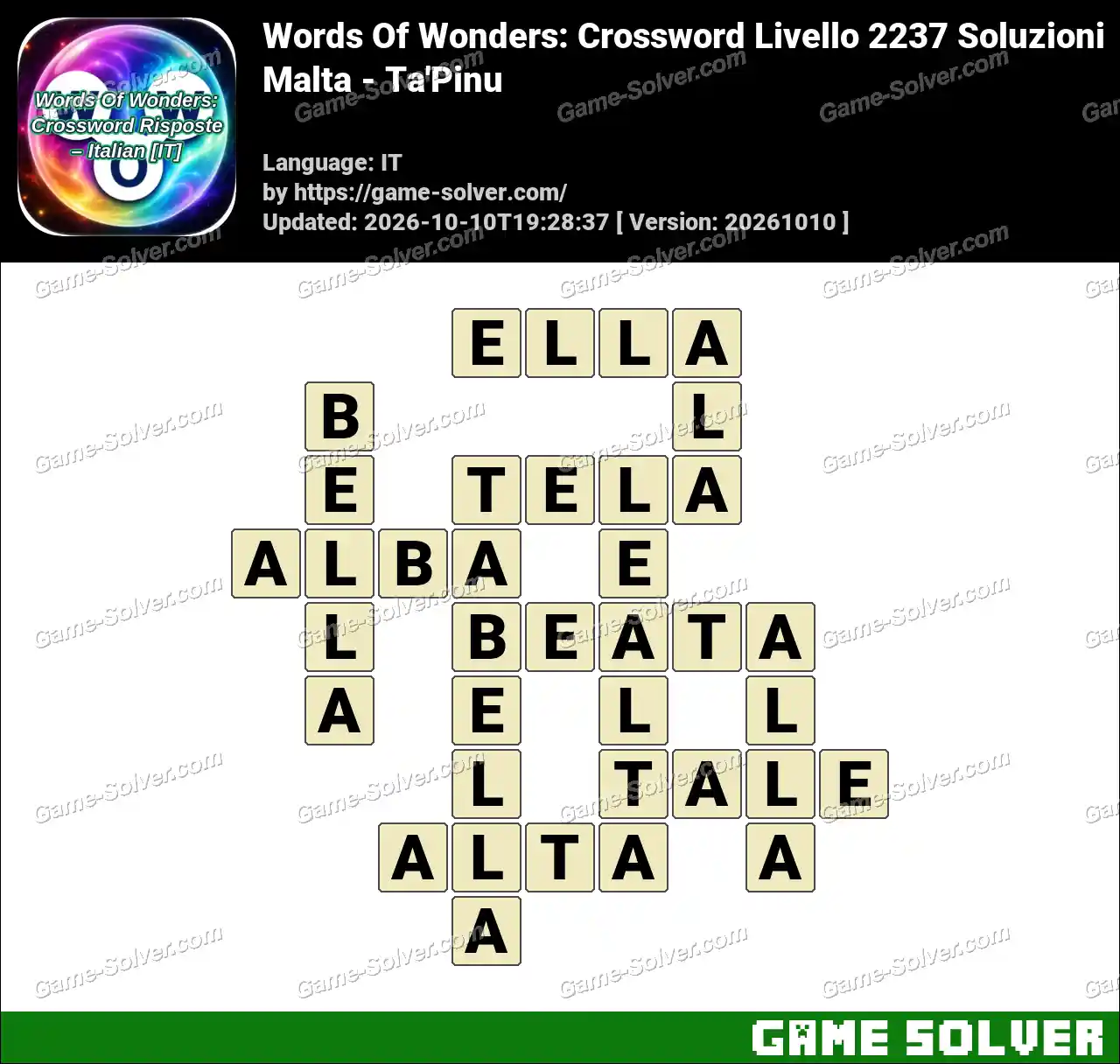 Words Of Wonders: Crossword Livello 2237 Soluzioni – Malta – Ta’Pinu